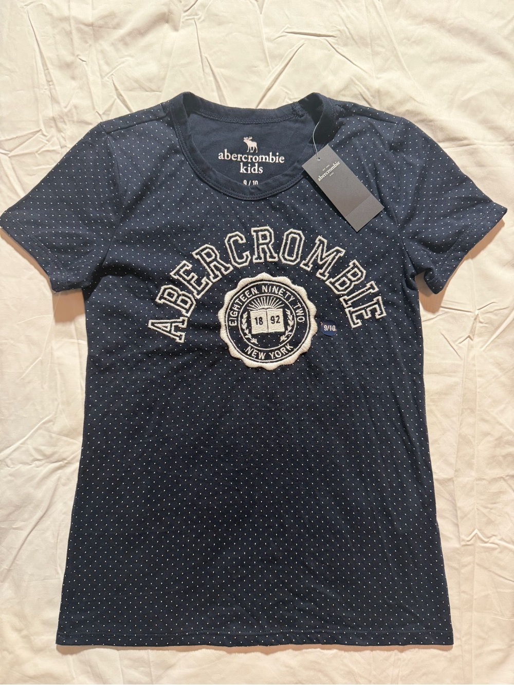 Abercrombie Kids Girls T-Shirt Fitted Navy Polka Dot Size 9/10 NWT